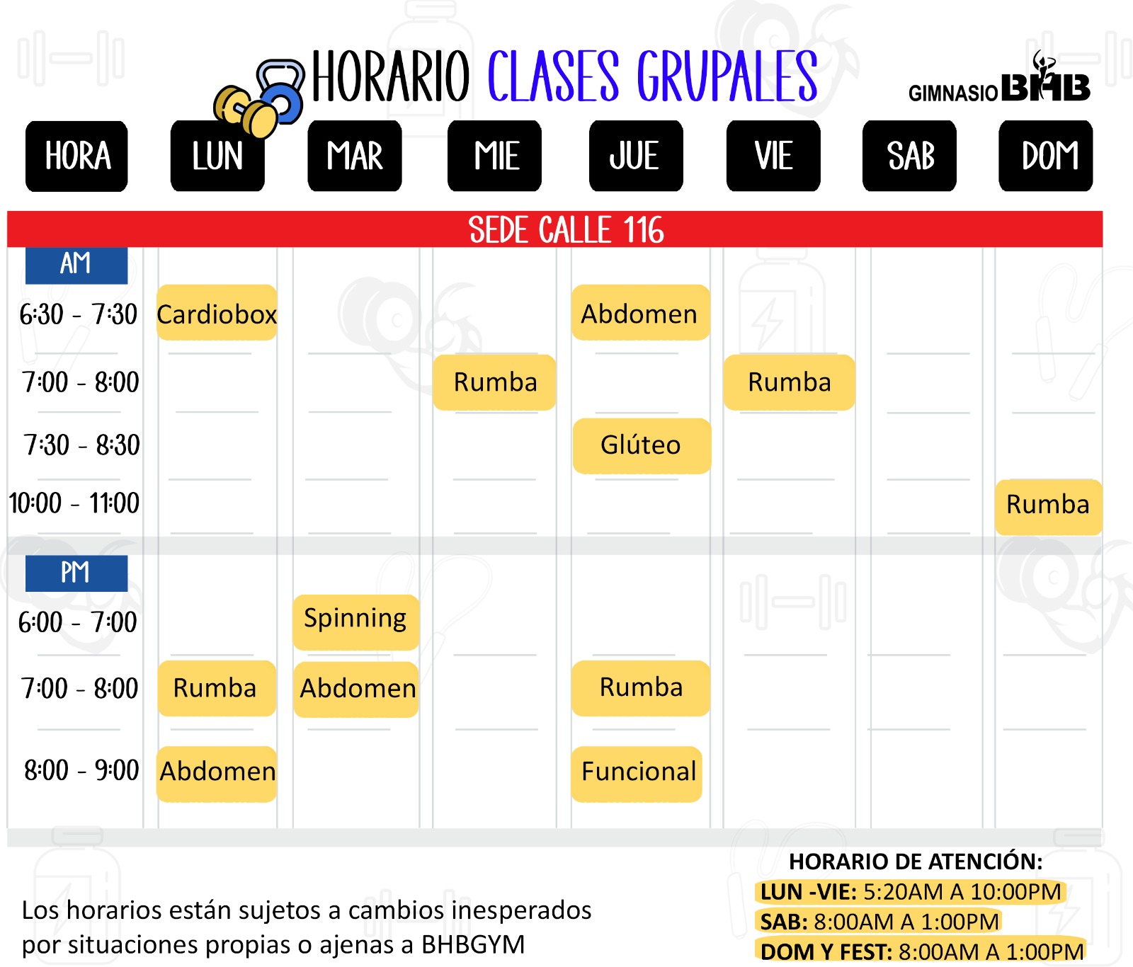 Diseno-Horario-BHB-Calle116 Horarios BHBGYM 116