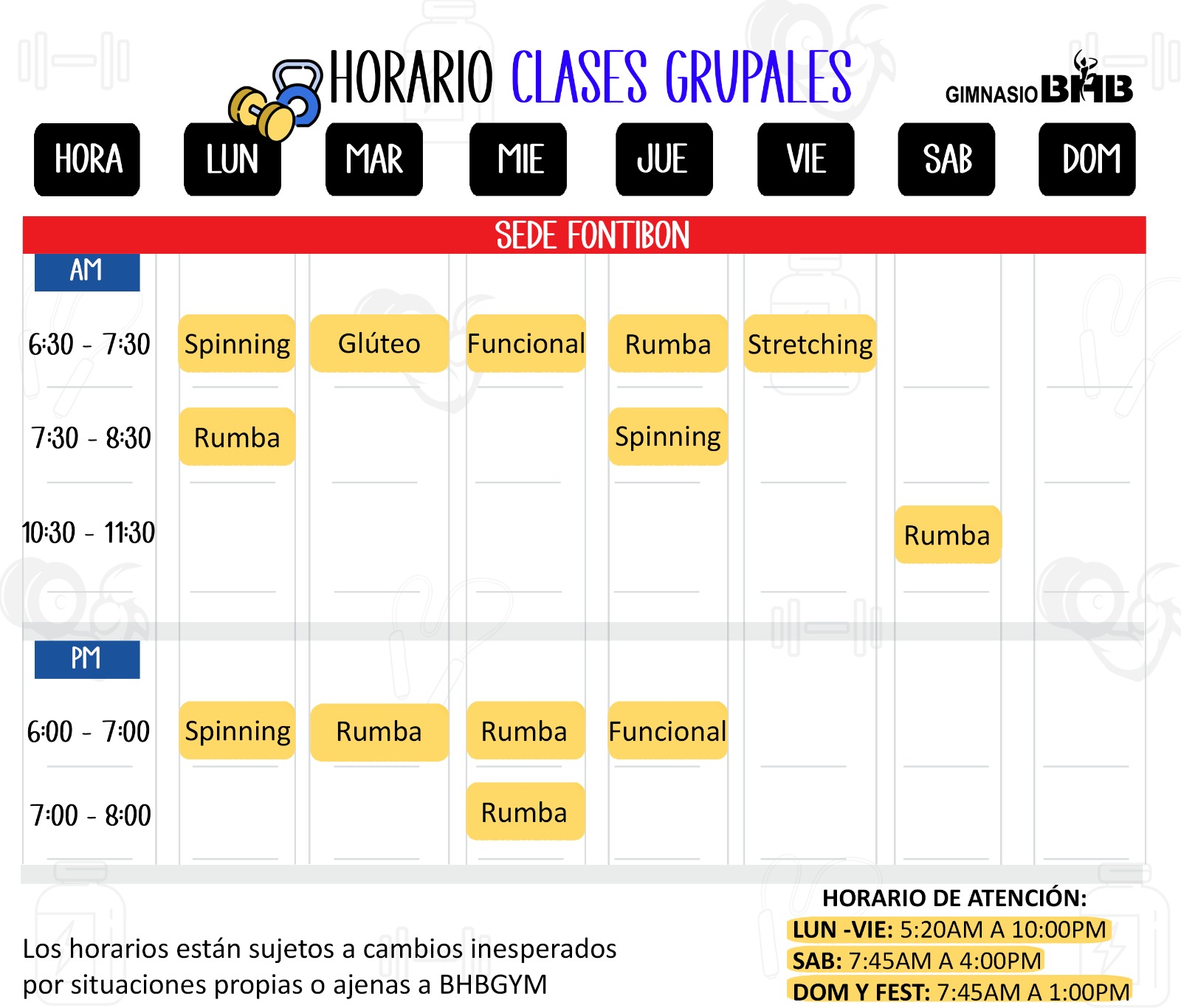 Diseno-Horario-BHB-Fontibon Horarios BHBGYM fontibon